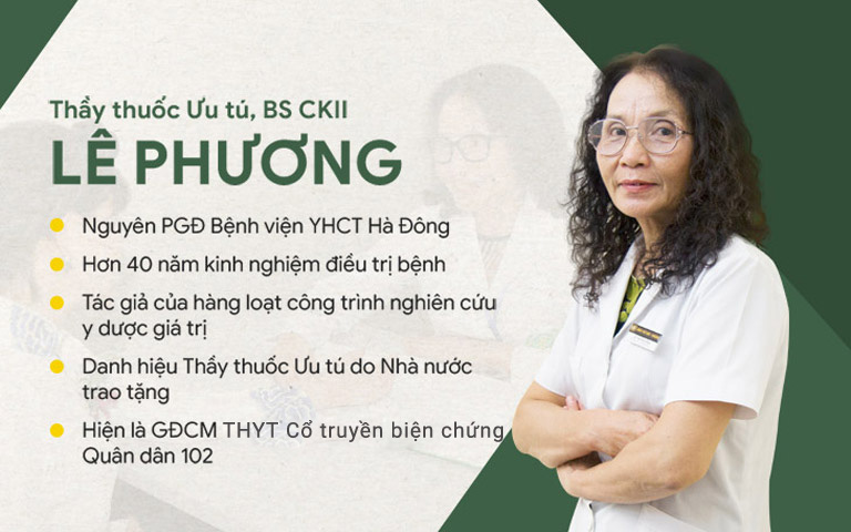 Bác sĩ Lê Phương hiện là Giám đốc Tổ hợp y tế Cổ truyền biện chứng Quân dân 102